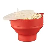 Relaxdays Popcorn Maker Silikon für die Mikrowelle, zusammenfaltbarer Popcorn Popper, Zubereitung ohne Öl, BPA-frei, rot, 25.5 x 25.5 x 14.5 cm