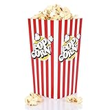 FunX Kraftpapier Popcornboxen 12er Pack Groß - Partyboxen für Kino, Filmabende, Kindergeburtstag und Übernachtungsparty - 9 x 9 x 17 cm Rot/Weiß Gestreift