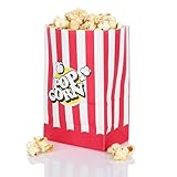 FunX Kraftpapier Popcorntüten 80er Pack - Partytüten für Kino, Filmabende, Kindergeburtstag und Übernachtungsparty - 10 x 7 x 16 cm Rot/Weiß Gestreift